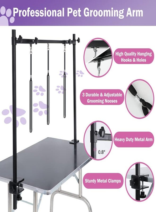 AGESISI H-Shape Dog Grooming Arm with Clamp, Heavy Duty Pet Grooming Table Arm with Loop Noose, 32" Height Adjustable and 34" - 50" Width Adjustable for Large & Medium & Small Pets, Black - Image 2